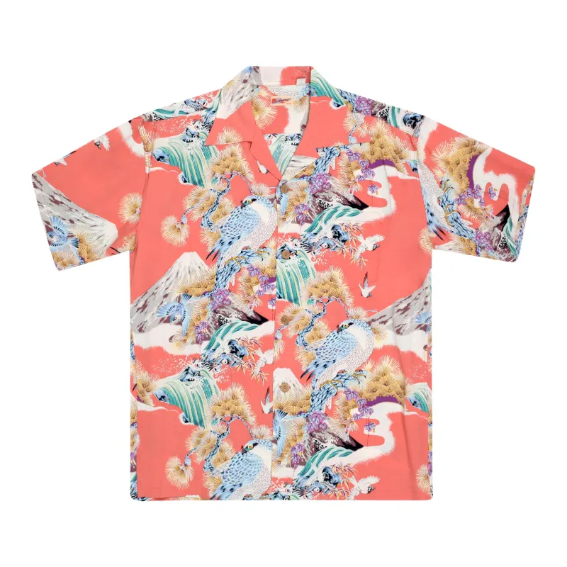 Mens Rayon Made SS37786 Red Hawaiian Shirt with Hawk Print SURF8592 made by SUNSURF