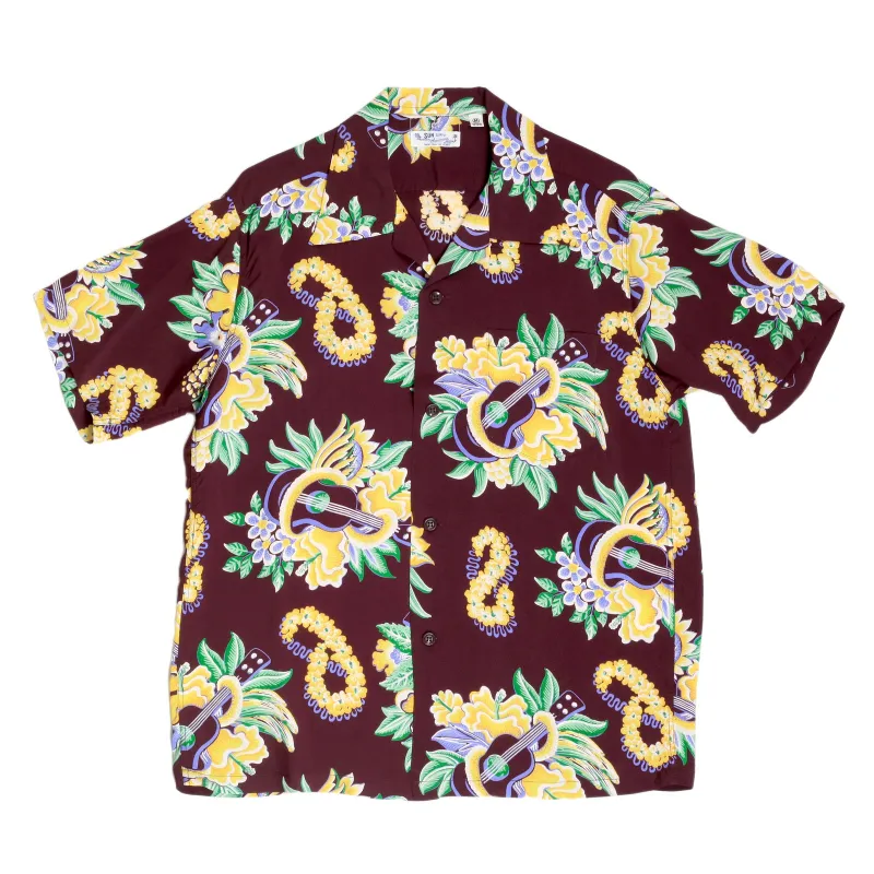 Sun Surf Hawaiian Macintosh Ukulele Printed Wine Regular Fit Short Sleeved Shirt for Men SURF7533 made by SUNSURF