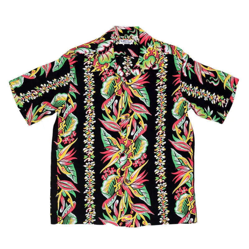 Sun Surf Black Short Sleeve Regular Fit Hawaiian Shirt with Blessing of Nature Print and Cuban Collars SURF7535 made by SUNSURF