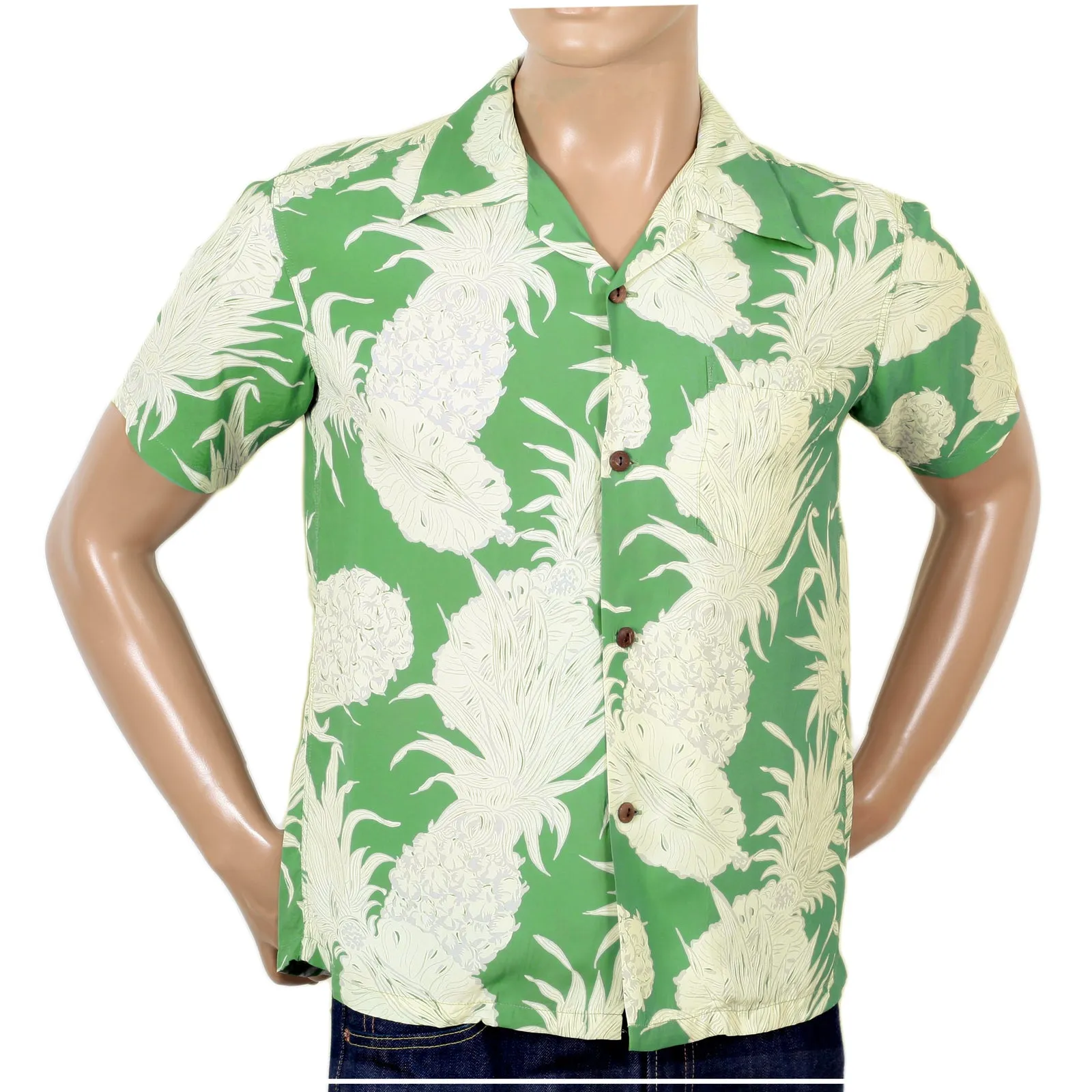 Sun Surf Green Short Sleeve Regular Fit Hawaiian Shirt for Men with Grey Island Pineapple Print SURF7531 sold by Sugar Cane product image thumbnail 4