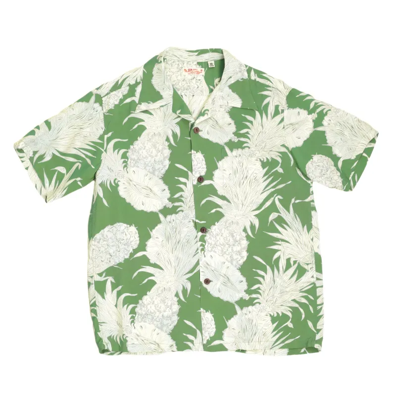 Sun Surf Green Short Sleeve Regular Fit Hawaiian Shirt for Men with Grey Island Pineapple Print SURF7531 sold by Sugar Cane