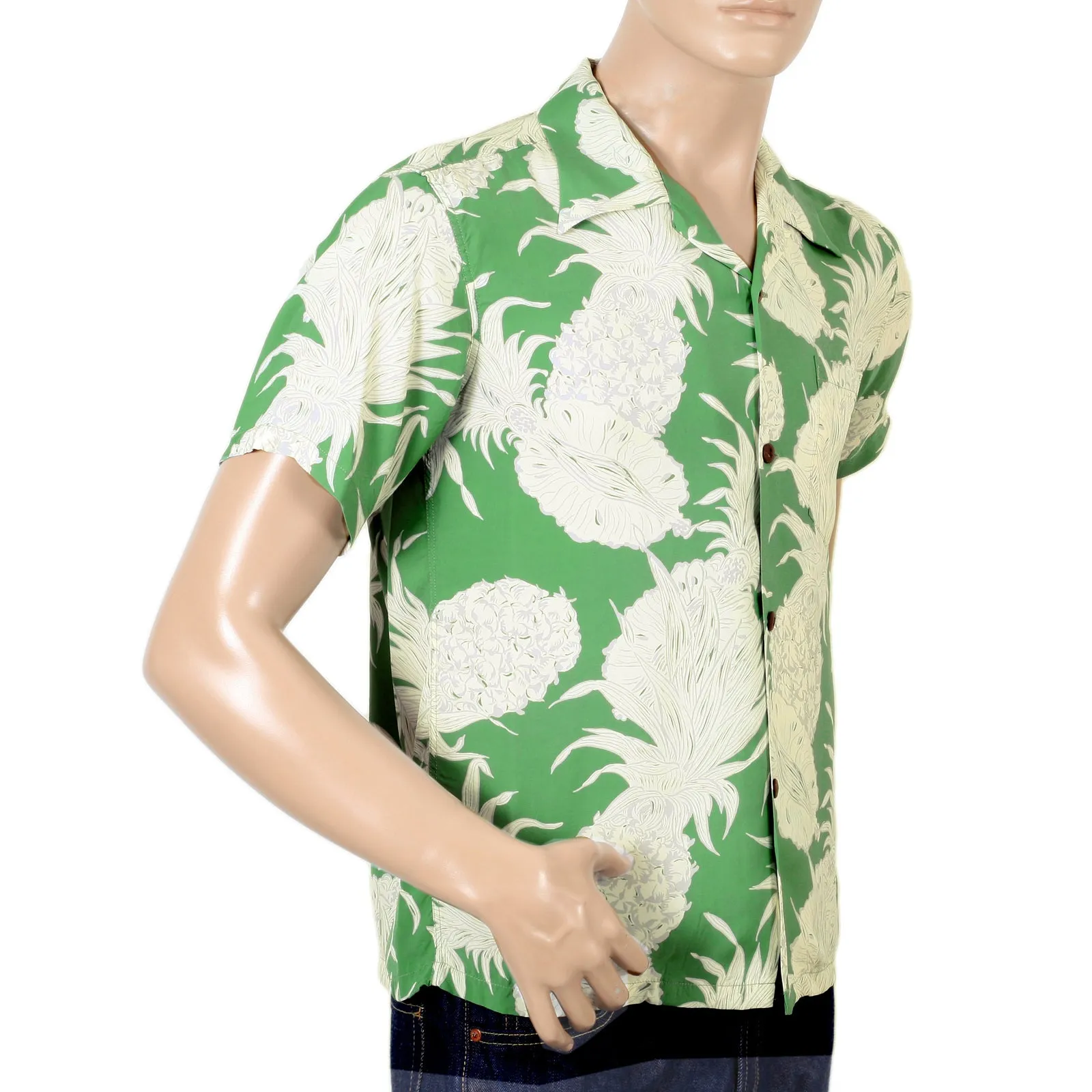 Sun Surf Green Short Sleeve Regular Fit Hawaiian Shirt for Men with Grey Island Pineapple Print SURF7531 sold by Sugar Cane product image thumbnail 2