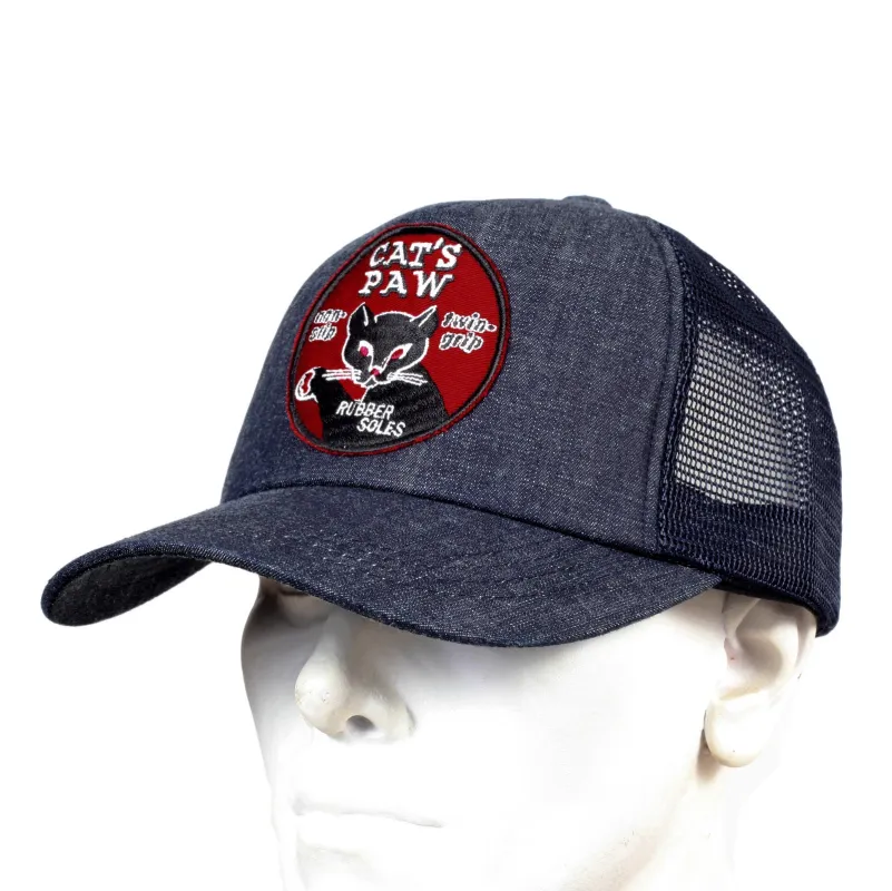 Navy Mesh Back Denim Truckers Cap for Men by Cats Paw CANE5729 made by Sugar Cane