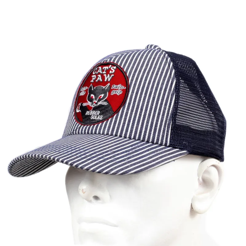 Navy Mesh Back Hickory Wide Striped Truckers Cap for Men by Cats Paw CANE5732 made by Sugar Cane