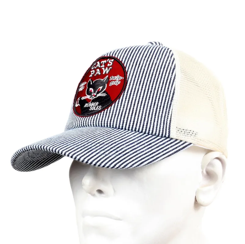 Off White Mesh Back Hickory Narrow Striped Truckers Cap for Men by Cats Paw CANE5735 made by Sugar Cane