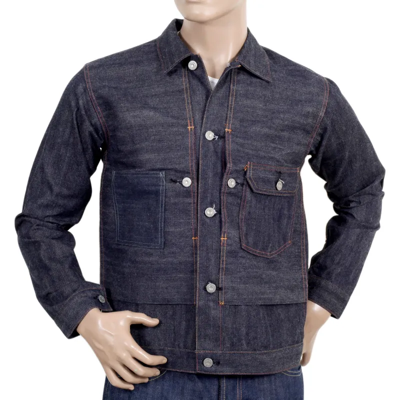 Navy 1930s Vintage Cut SC12240N Raw Denim 11.75oz Work Jacket CANE2987 sold by Sugar Cane
