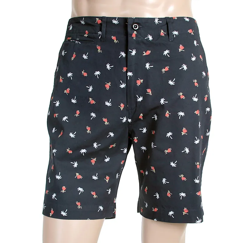 Sun Surf Navy Blue Mens SS51186 Chino Styled Cotton Twill Printed Aloha Hula Dancer Shorts SURF3816 made by SUNSURF