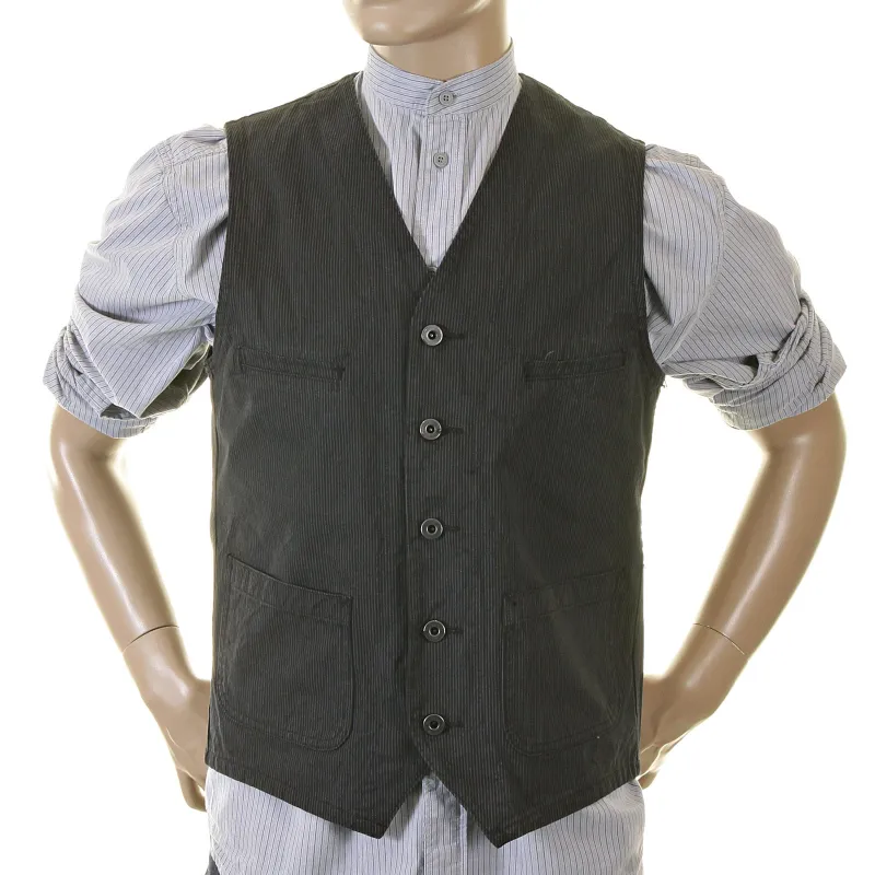 Black Vintage Cut Cotton SC12458 Striped Work Vest for Men CANE2727 made by Sugar Cane