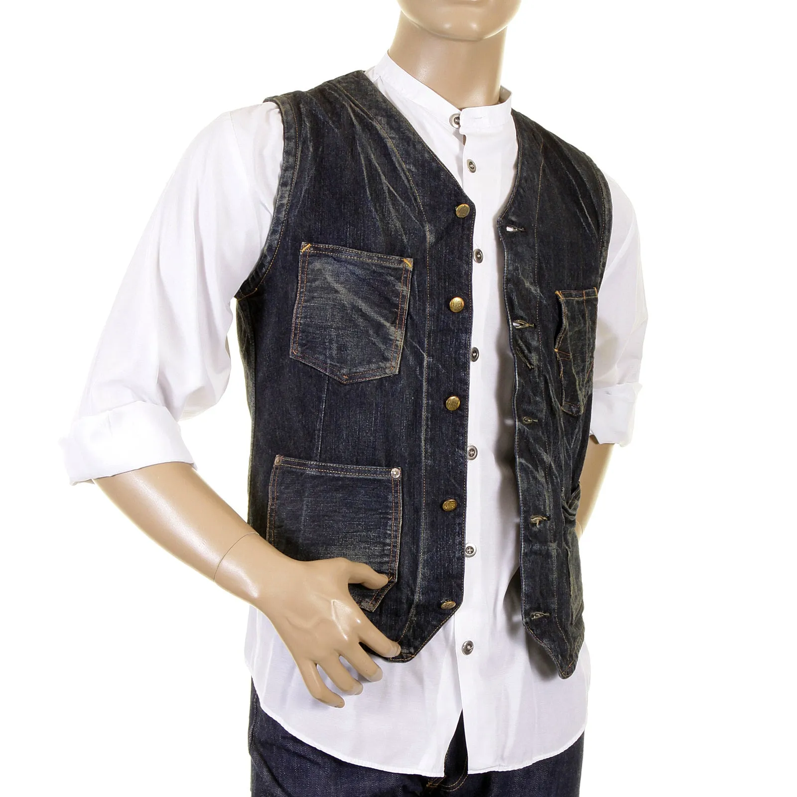 Sugar Cane waistcoat Fiction Romance hard wash denim 30s model SC12242H work vest top CANE1219 sold by Sugar Cane product image thumbnail 3
