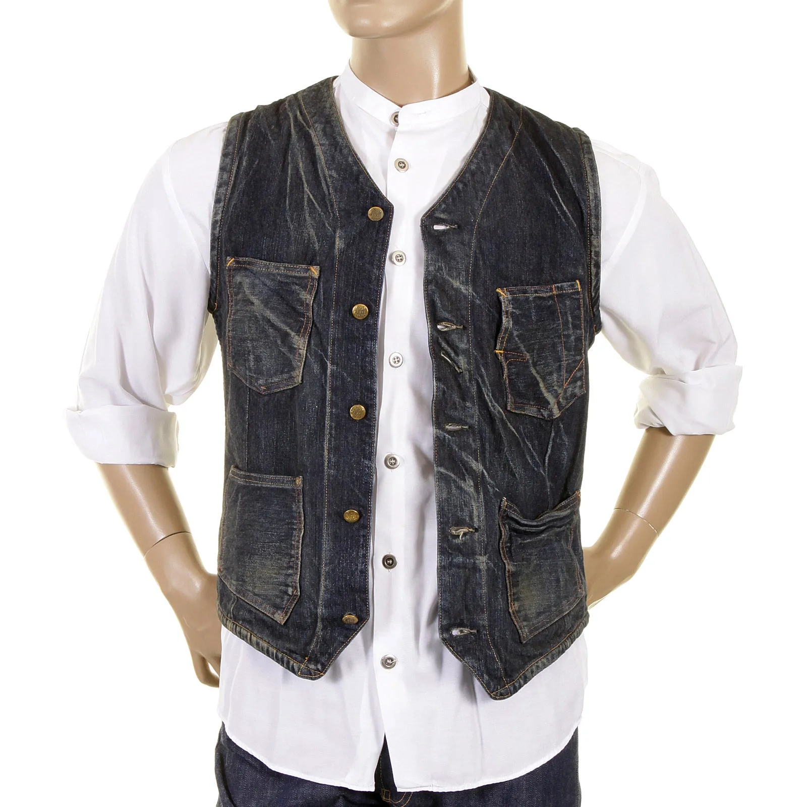 Sugar Cane waistcoat Fiction Romance hard wash denim 30s model SC12242H work vest top CANE1219 sold by Sugar Cane