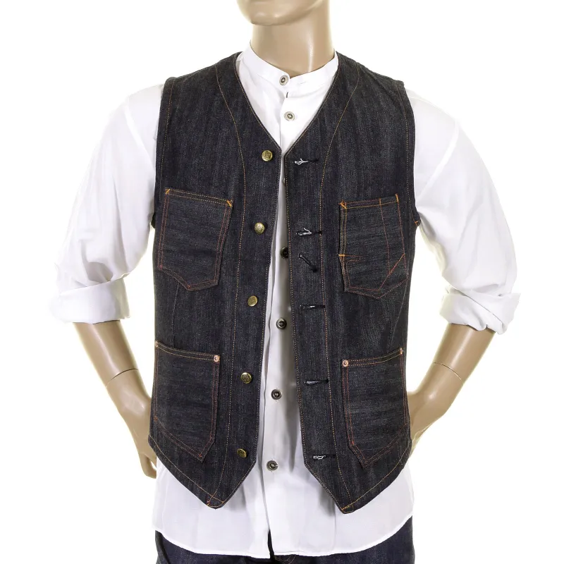 Sugarcane Vintage Cut SC12242N Fiction Romance Regular Fit Non Wash Denim Work Vest CANE1075 made by Sugar Cane
