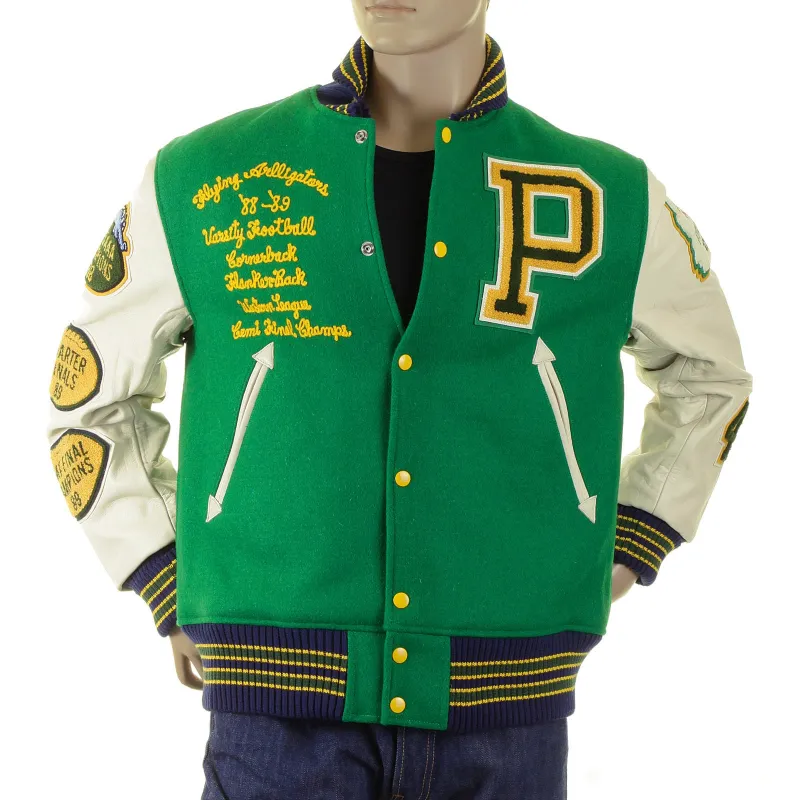 Sugarcane Long Sleeve WV12077 Wool Melton Letterman Regular Fit Flying Alligators Stadium Jacket CANE2102A made by Sugar Cane