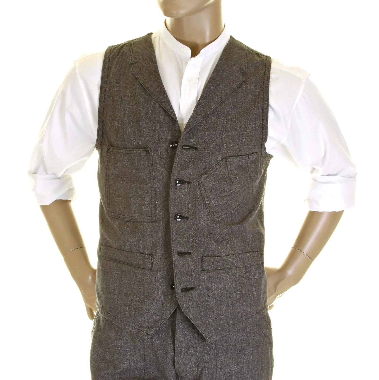 Sugarcane Mens SC12243 Vintage Cut 1940s Style Cover Engineer Cotton Waistcoat Vest in Charcoal Black CANE0251 sold by Sugar Cane product image thumbnail 3