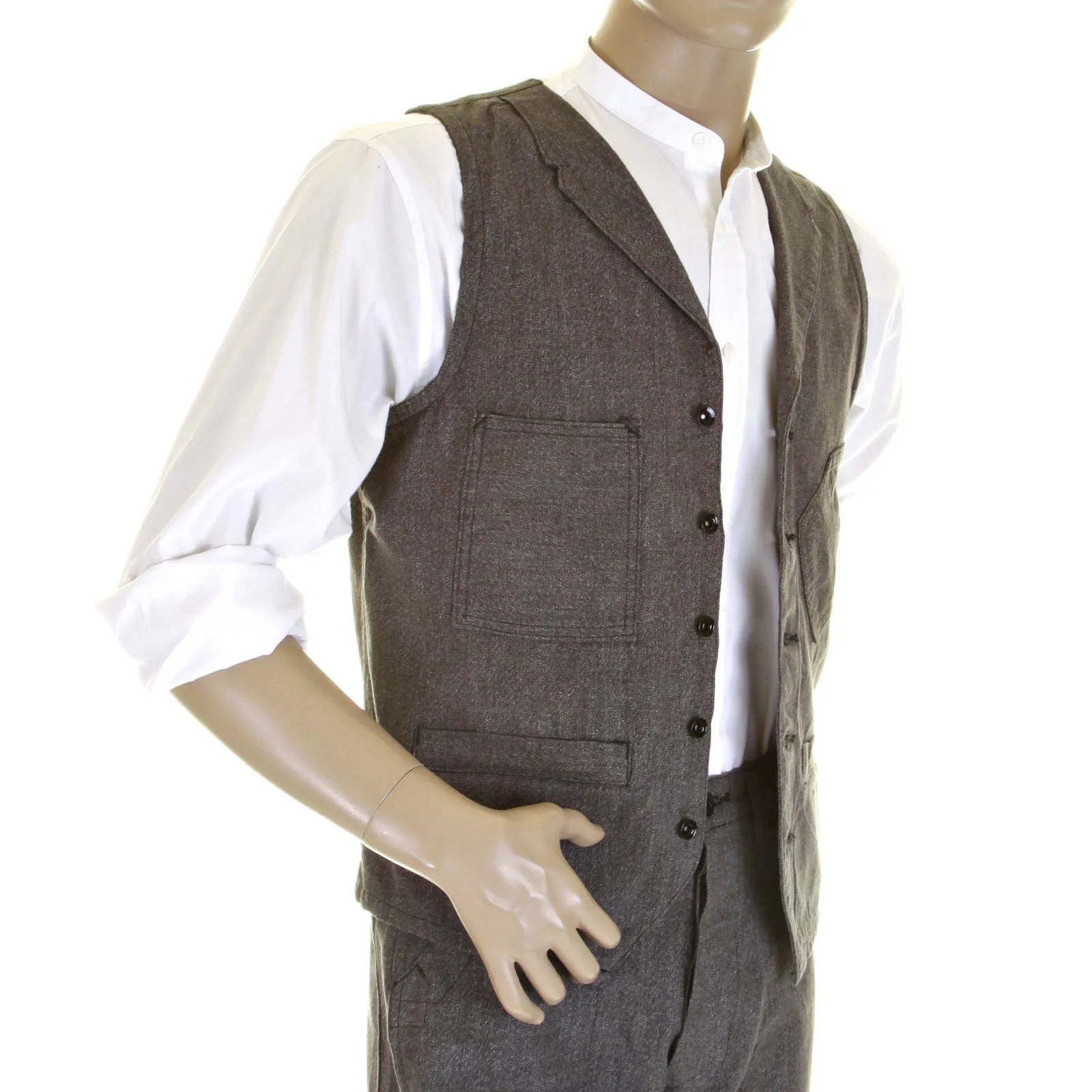 Sugarcane Mens SC12243 Vintage Cut 1940s Style Cover Engineer Cotton Waistcoat Vest in Charcoal Black CANE0251 sold by Sugar Cane product image thumbnail 4