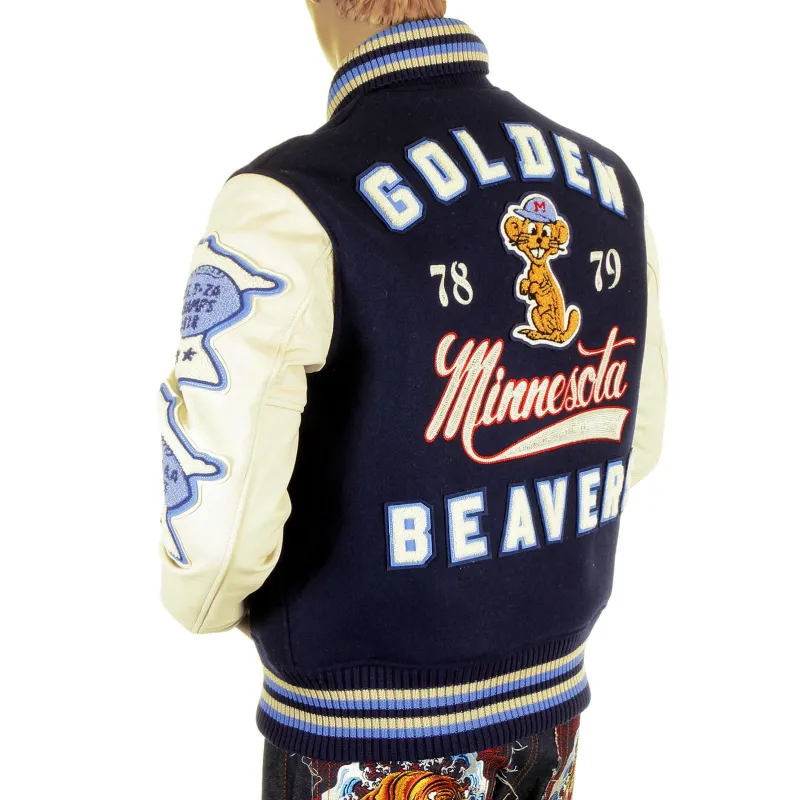 Whitesville Letterman by Sugar Cane Golden Beaver stadium jacket WV11793 128 WHIT4231 made by Whitesville