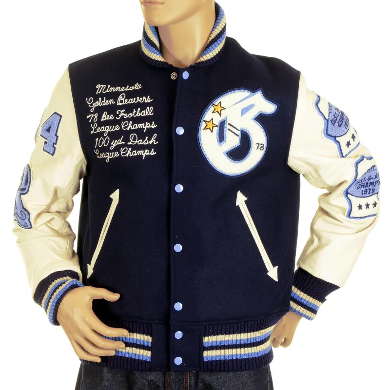 Stadium jacket Sugar Cane Whitesville Letterman Golden Beaver  jacket WV11793 128 WHIT4231 made by Sugar Cane