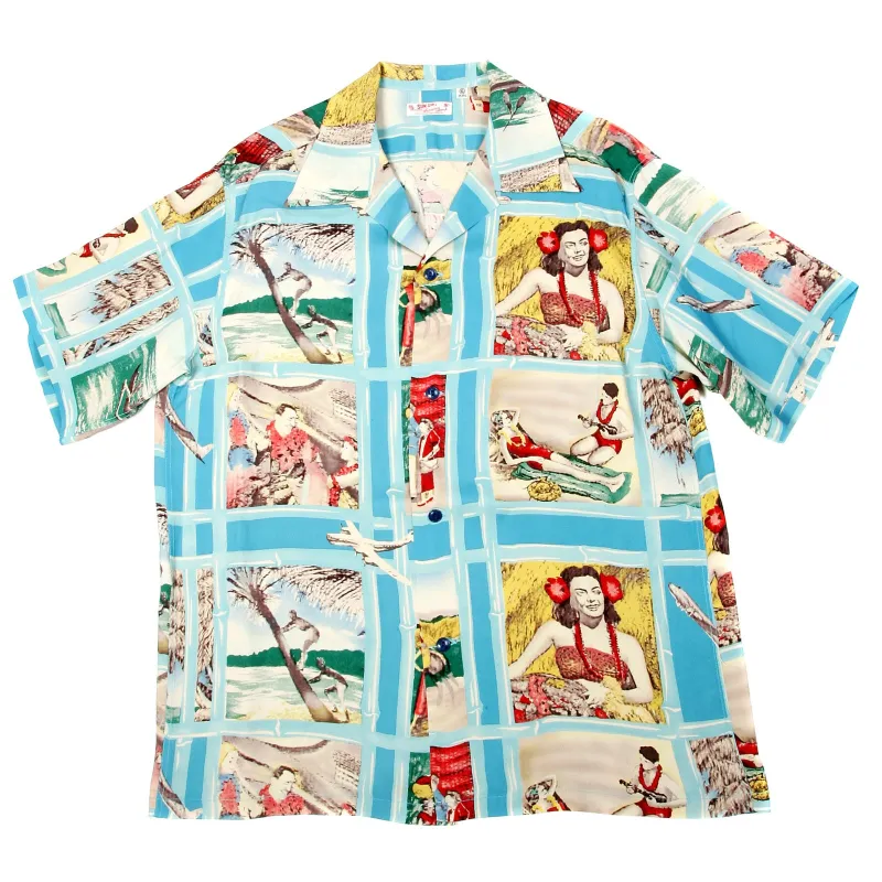 Sun Surf Mens SS33326 Hawaiian Blue Regular Fit Short Sleeve Cuban Collar Shirt with Fly to the Paradise Print SURF9050 made by SUNSURF