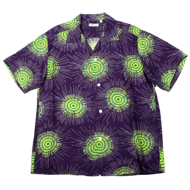 Sun Surf Mens SS33320 Hawaiian Navy Blue Regular Fit Short Sleeve Cuban Collar Shirt with Fireworks Print SURF9045 sold by Sugar Cane