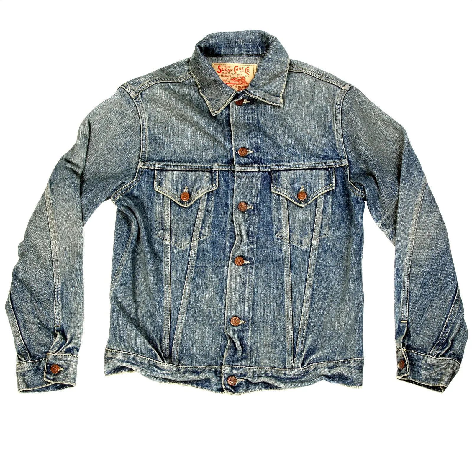 Sugar Cane Mens SC11962H Regular Fit Vintage Cut Hard Wash Western Style Blue Denim Jacket CANE9035 sold by Sugar Cane
