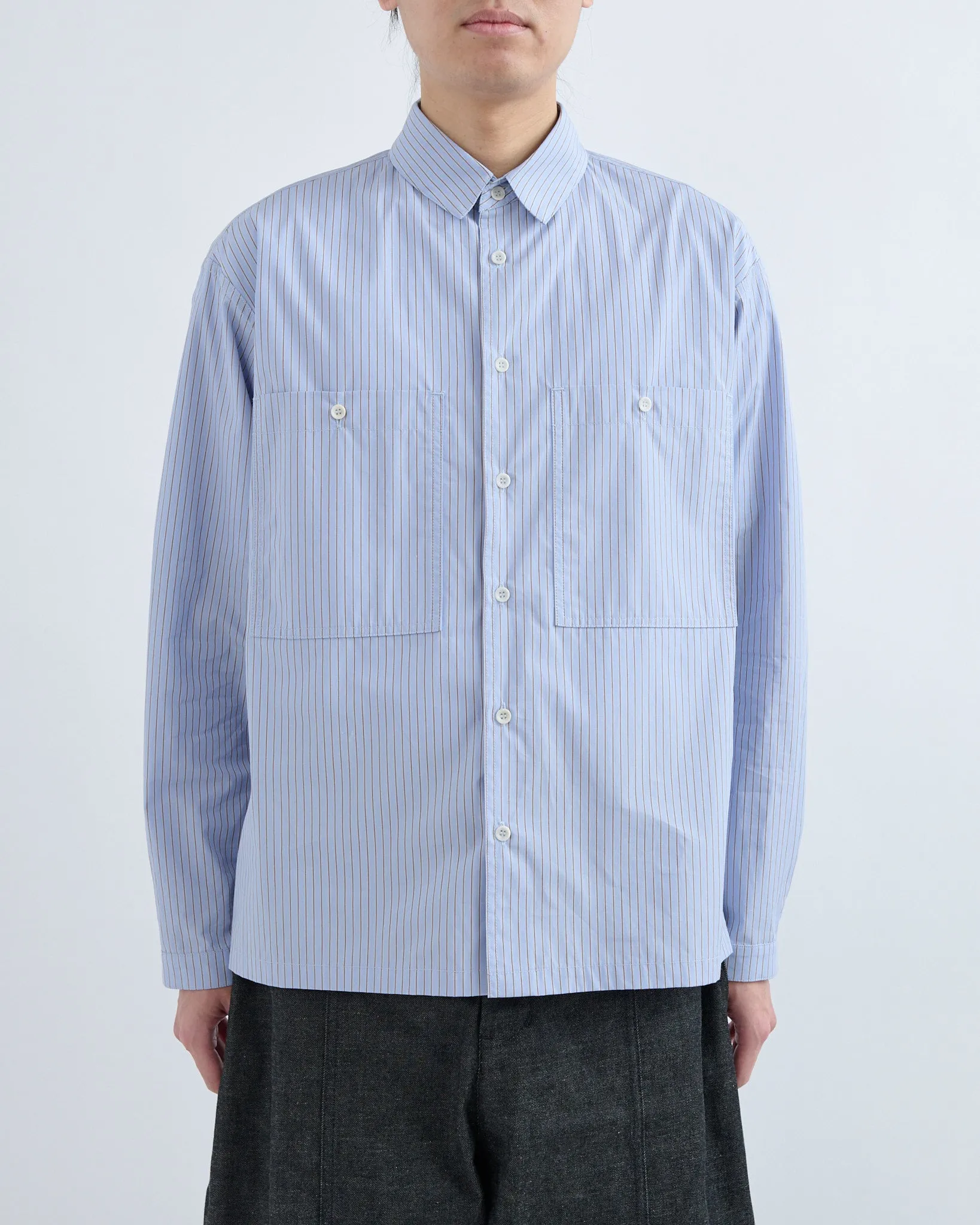 AW26 Grange Shirt - Blue/Brown Stripe sold by Sage Nation