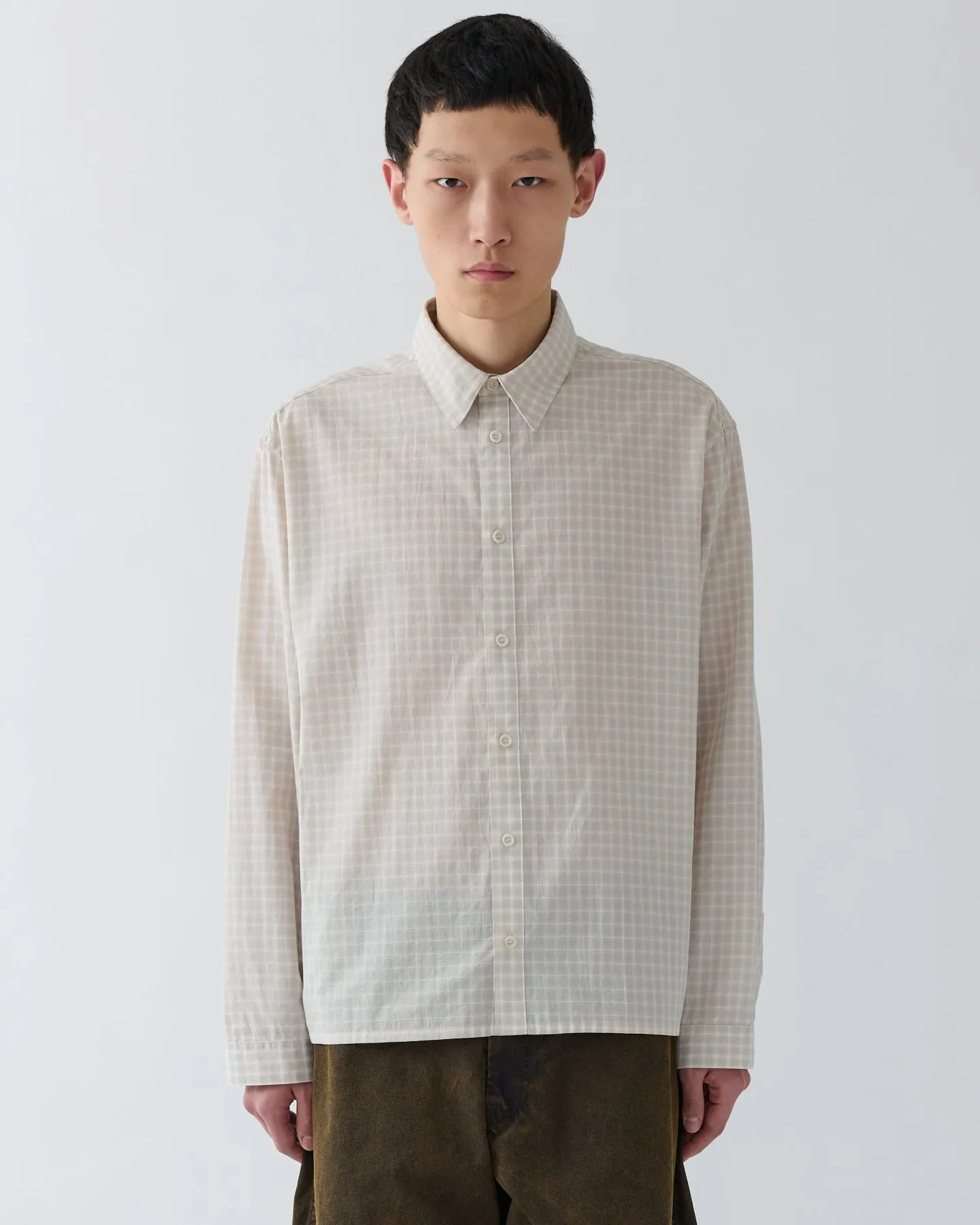 SS27 Strano Shirt - peach violet check sold by Sage Nation