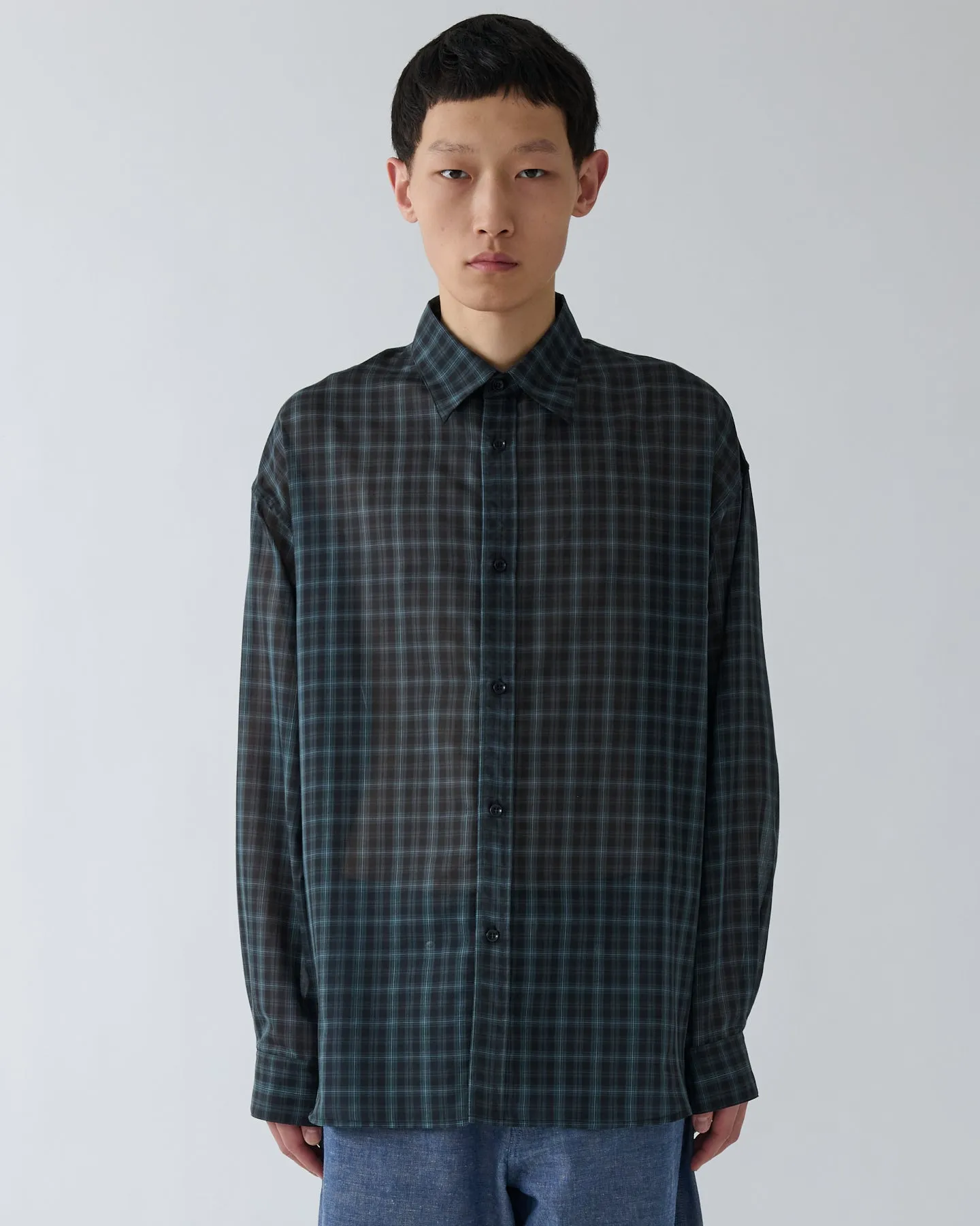 SS27 Chisholm Shirt - blue navy check sold by Sage Nation