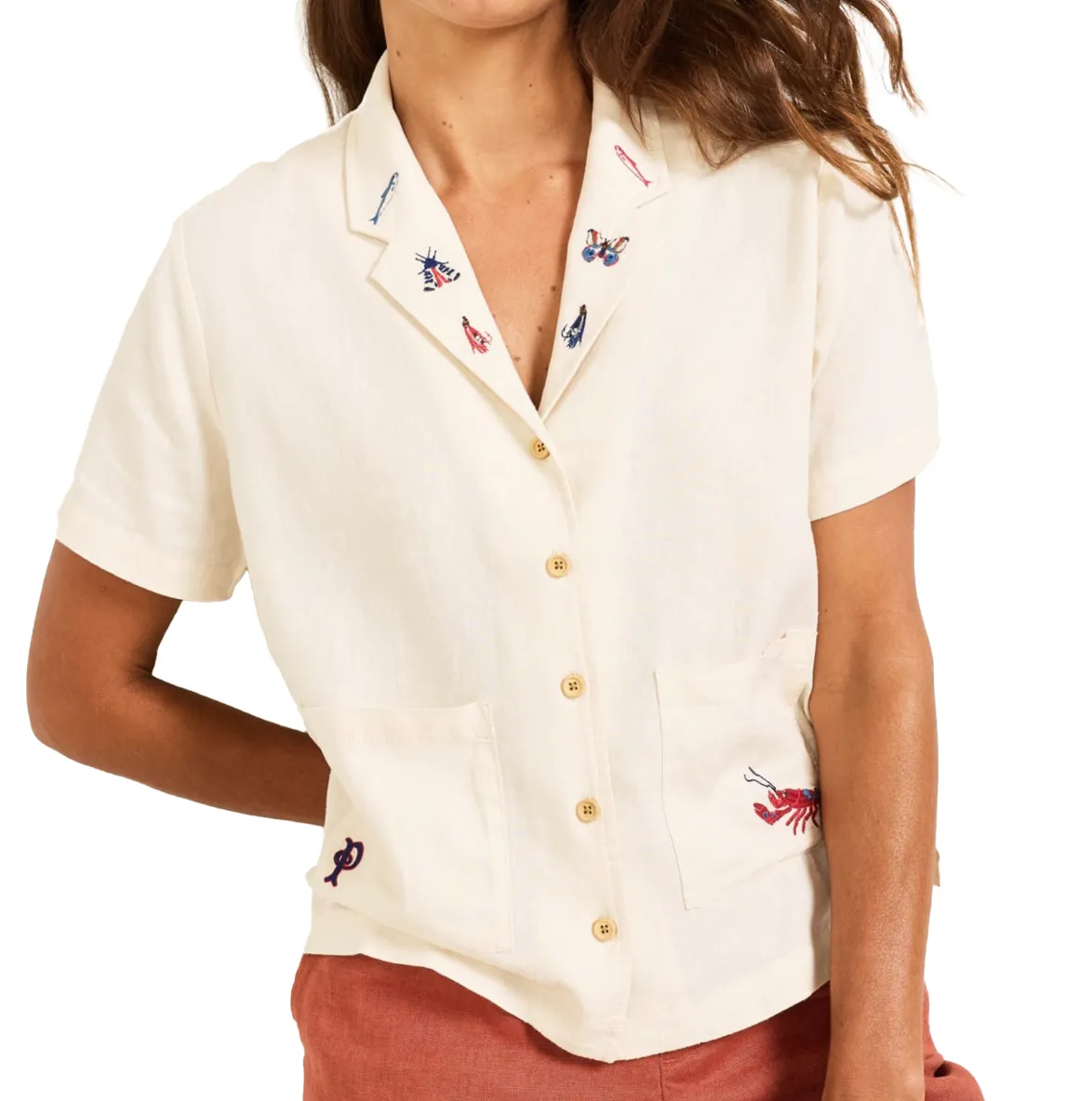 Pendleton WOMEN'S SHORT-SLEEVE EMBROIDERED LINEN CAMP SHIRT sold by Old Souls NY