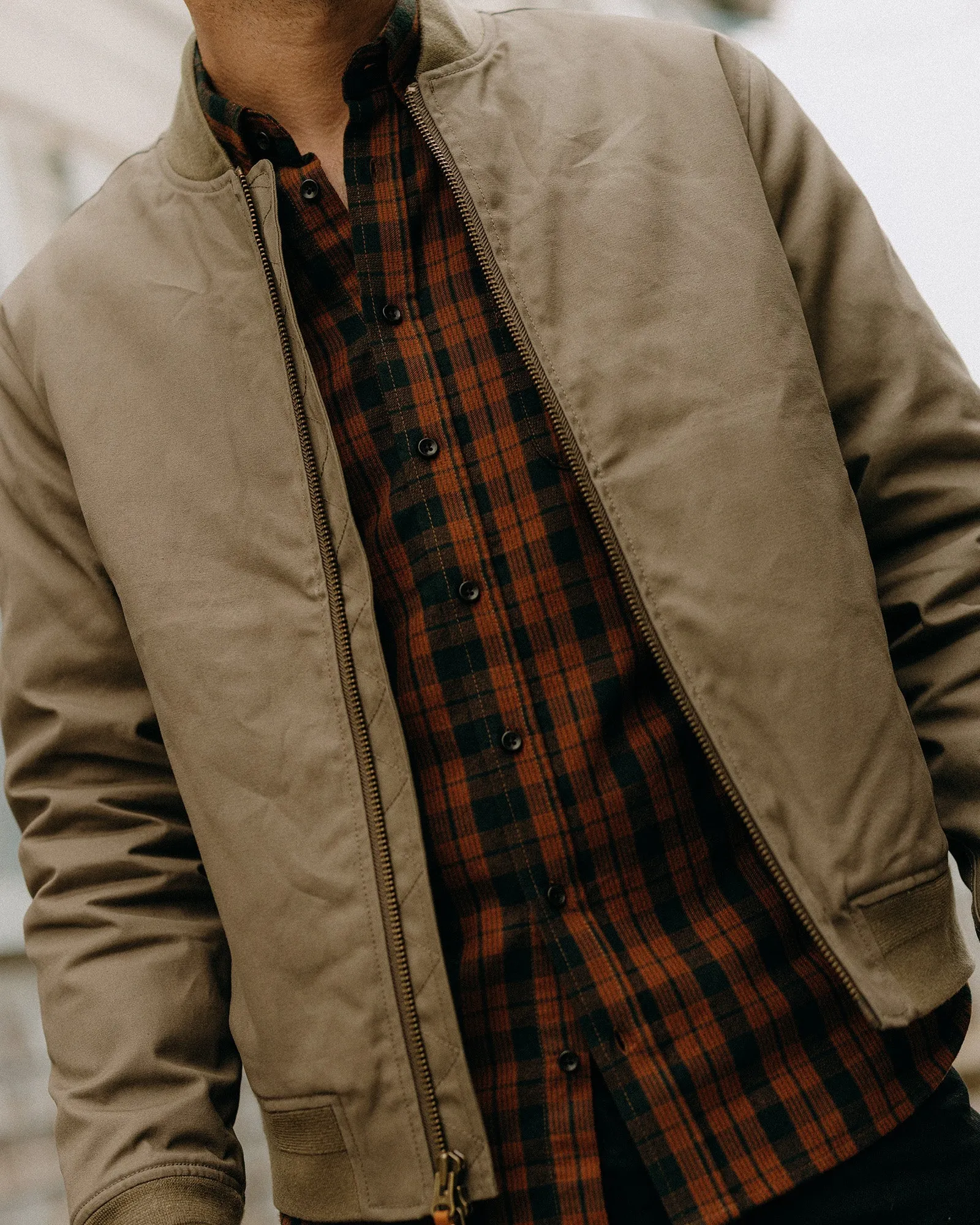 Taylor Stitch The Insulated Bomber Jacket in Fatigue Olive Dry Wax sold by Old Souls NY product image thumbnail 5