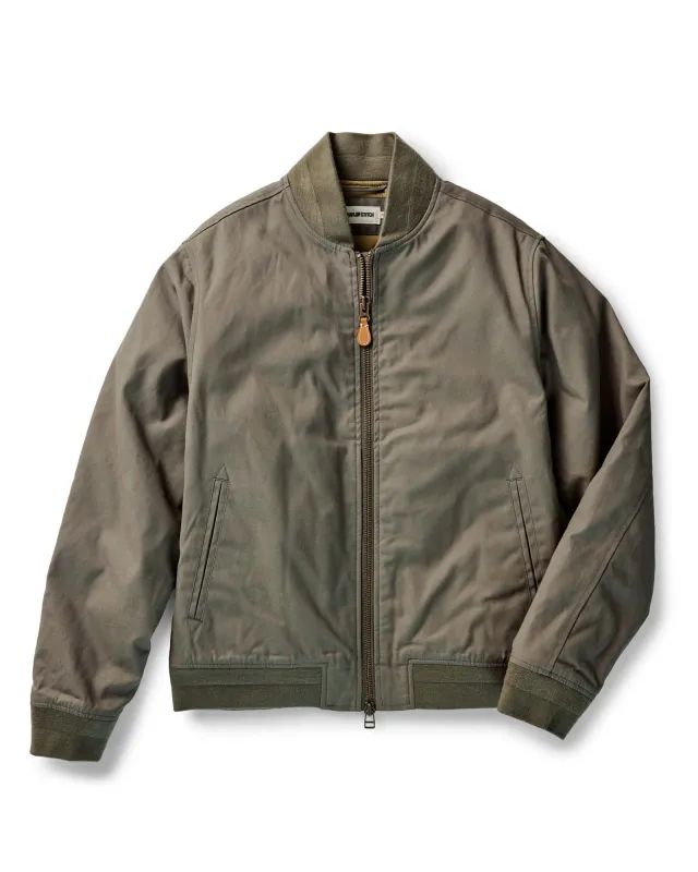 Taylor Stitch The Insulated Bomber Jacket in Fatigue Olive Dry Wax made by Taylor Stitch