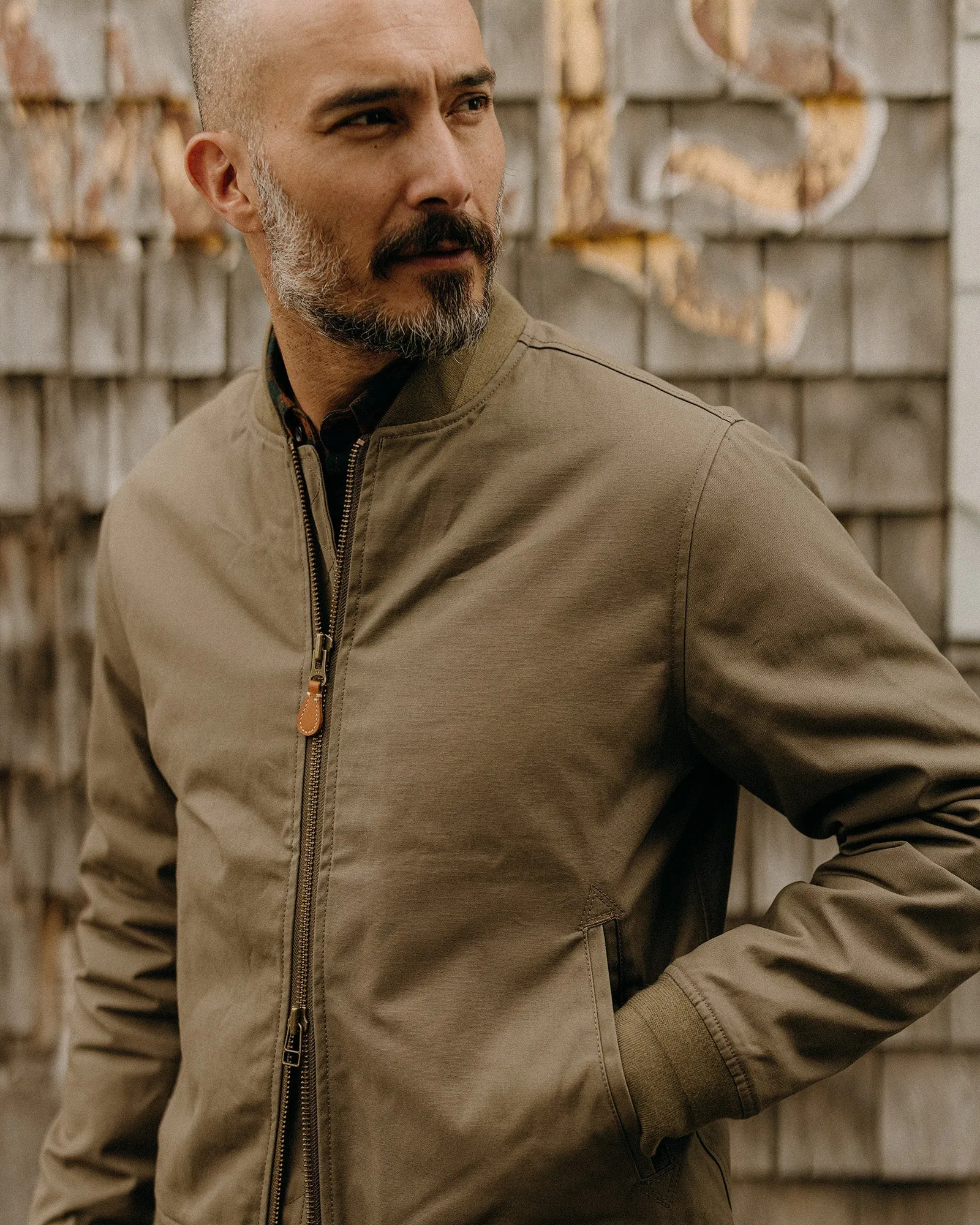 Taylor Stitch The Insulated Bomber Jacket in Fatigue Olive Dry Wax sold by Old Souls NY product image thumbnail 2