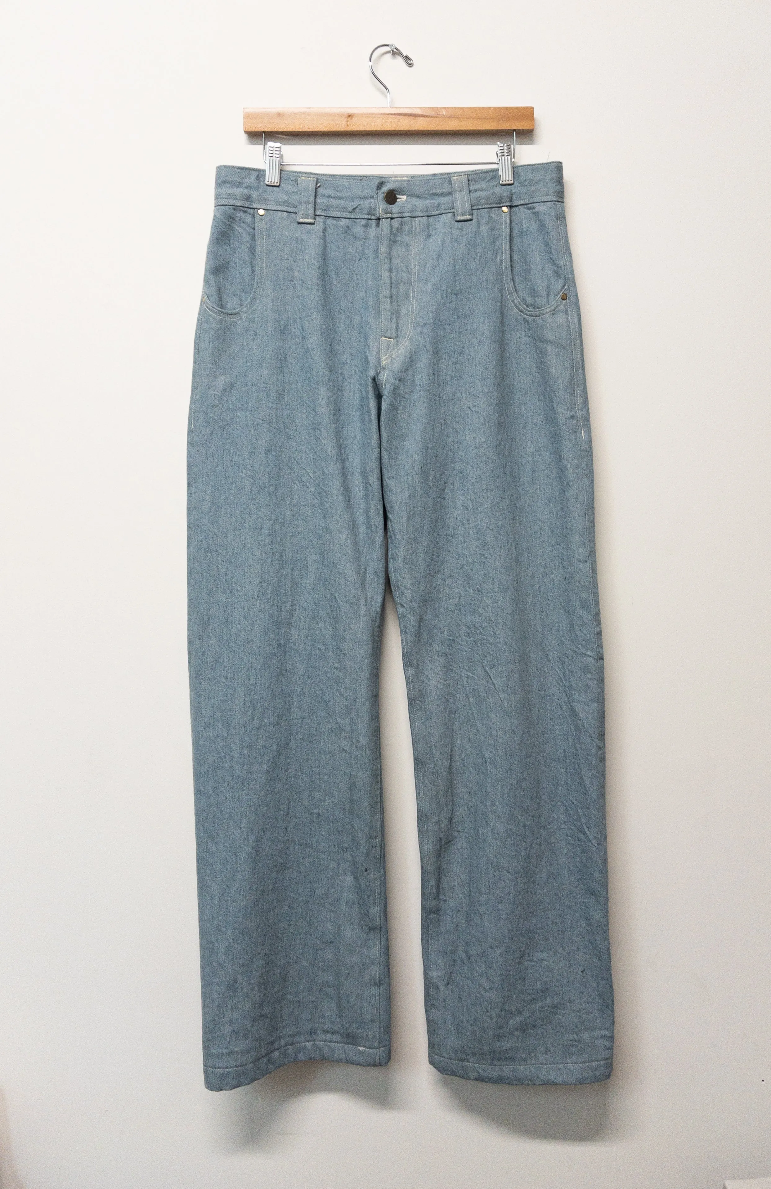 jeans, organic cotton light wash japanese denim sold by Never Cursed