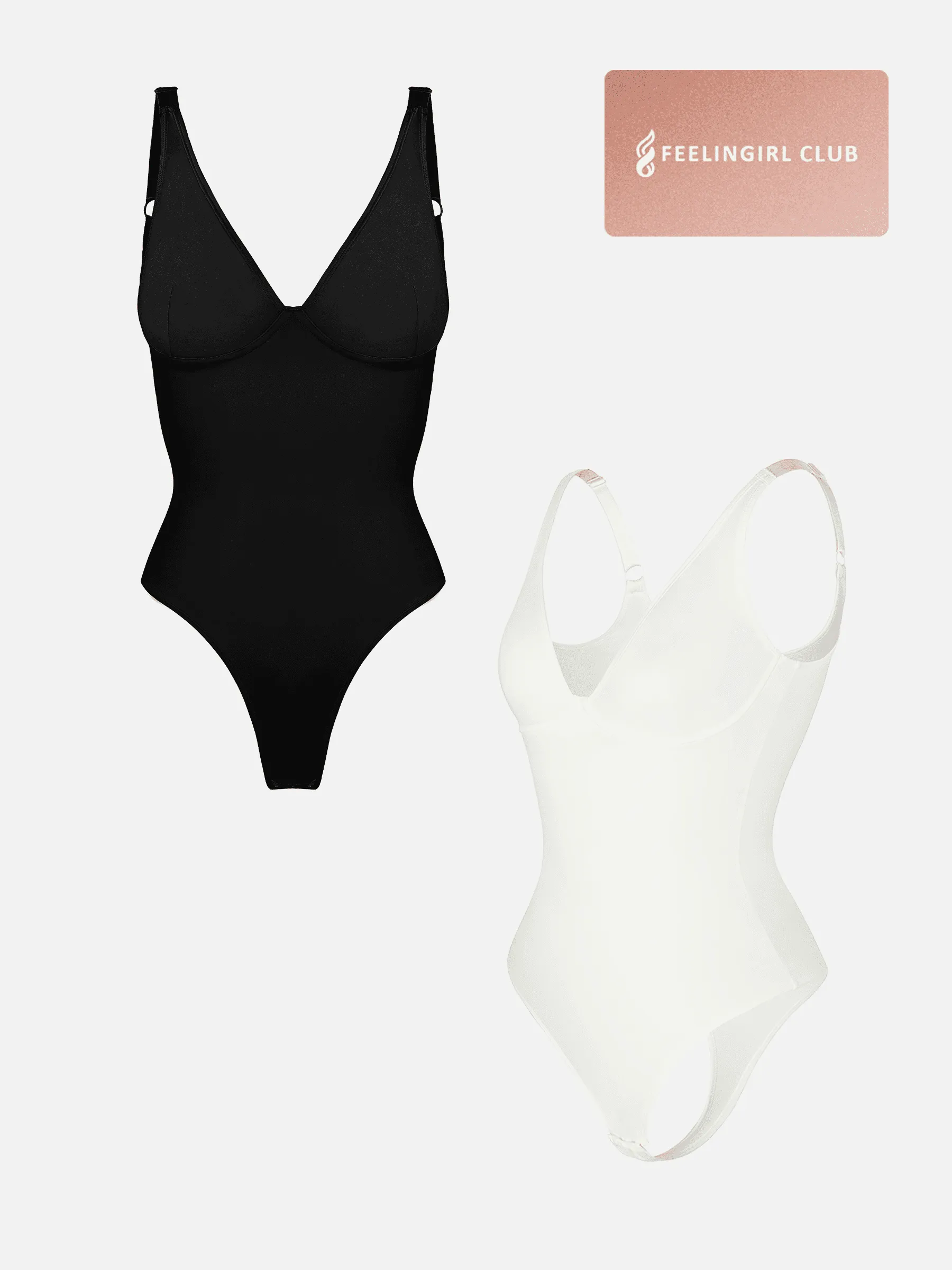 Feelingirl 2-Pack Deep V Neck Tummy Control Shapewear Bodysuit Bundle sold by FeelinGirl