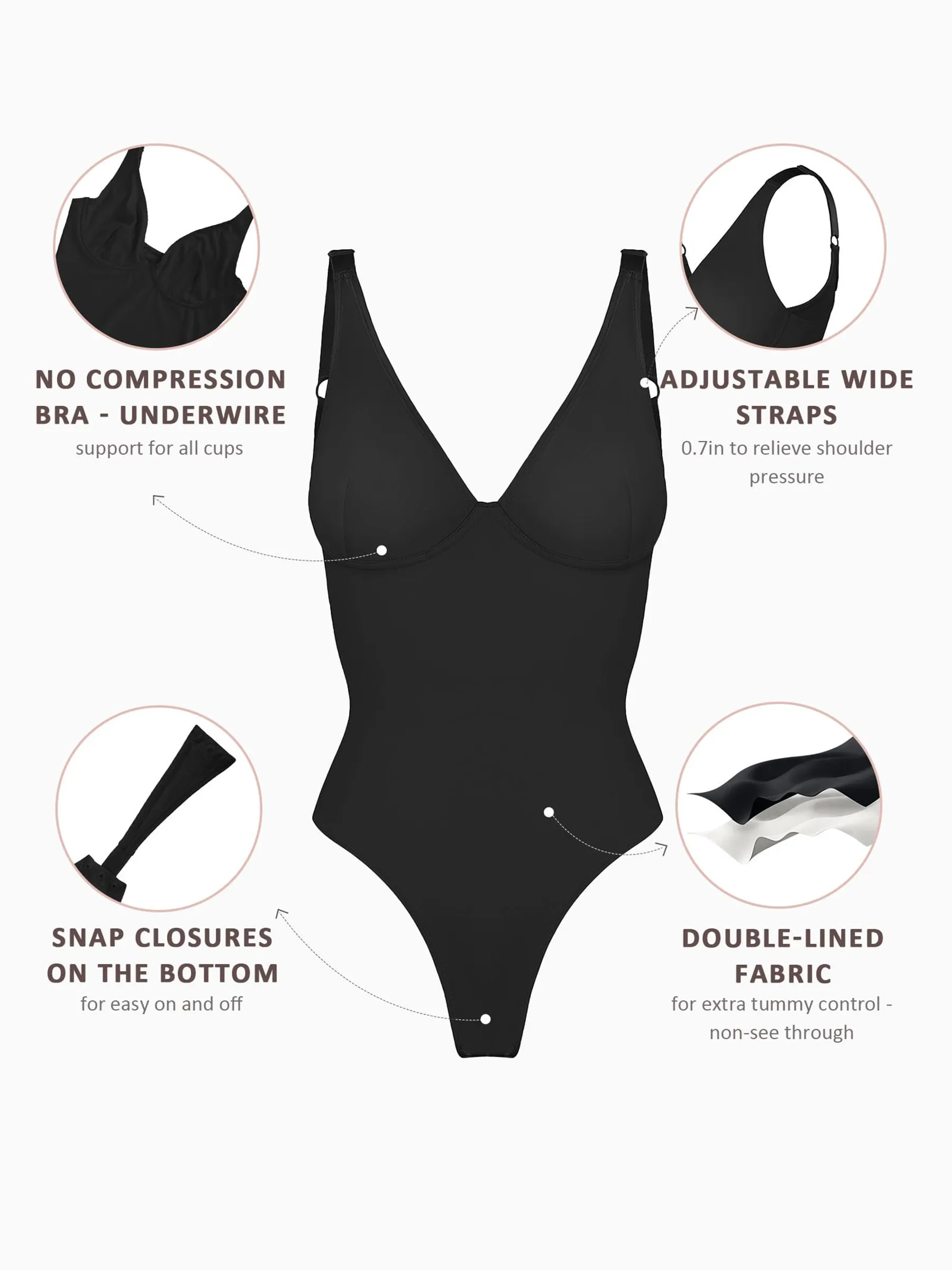 Feelingirl 2-Pack Deep V Neck Tummy Control Shapewear Bodysuit Bundle sold by FeelinGirl product image thumbnail 2