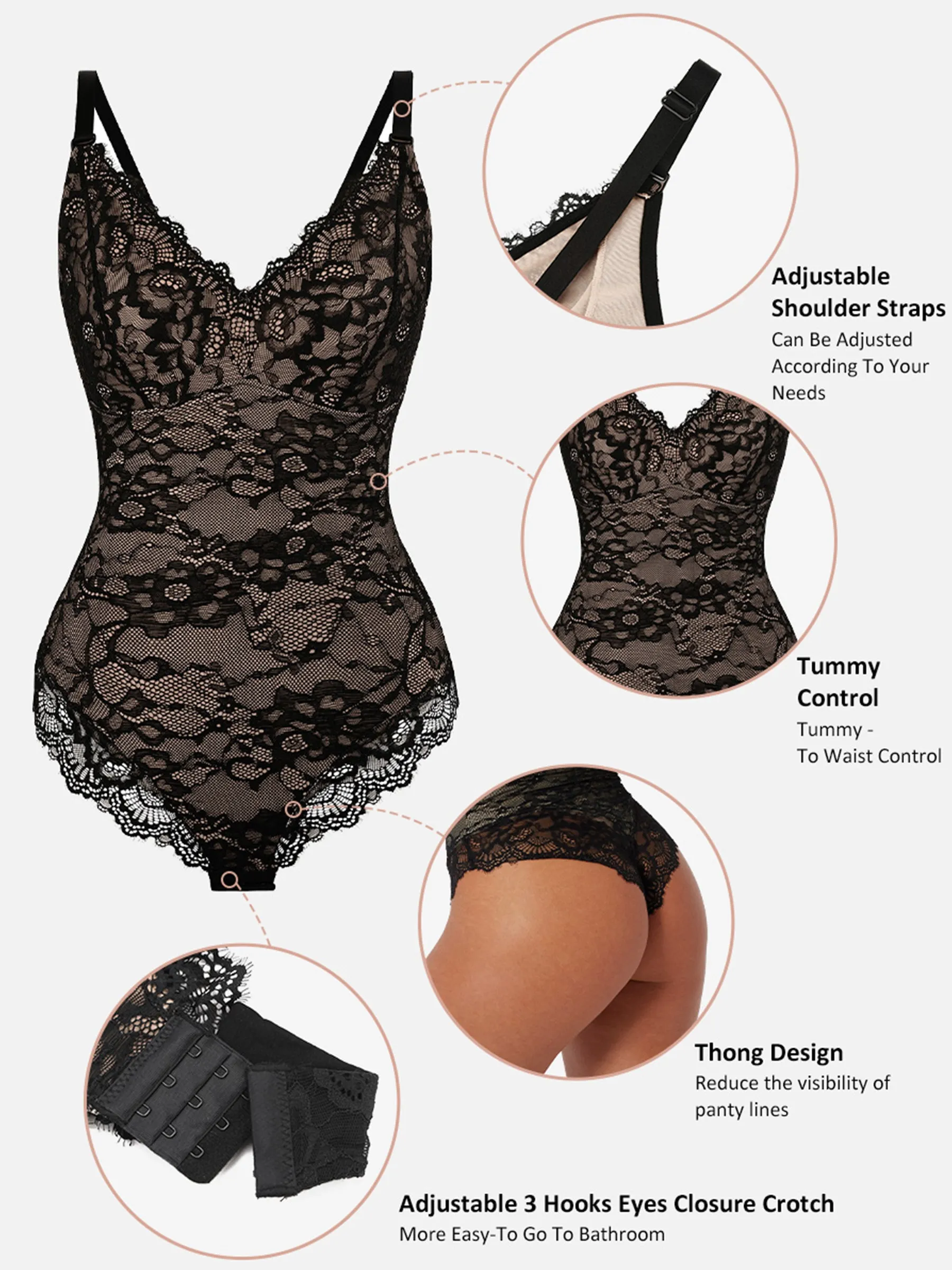 Feelingirl 2-Pack Lace V Neck Full Bodysuit Bundle sold by FeelinGirl product image thumbnail 2