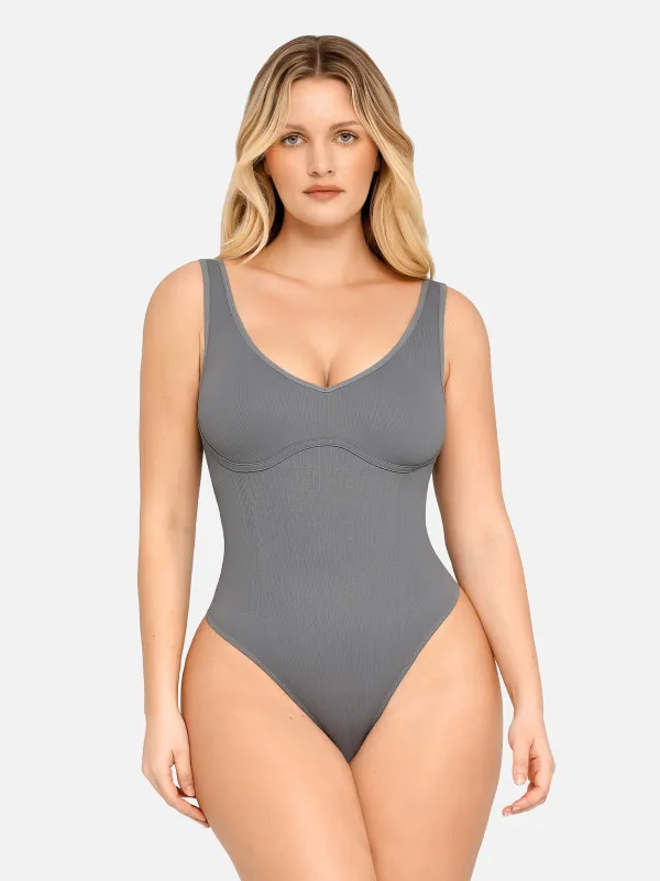 Feelingirl Tummy Control Slimming V Neck Thong Bodysuits sold by FeelinGirl