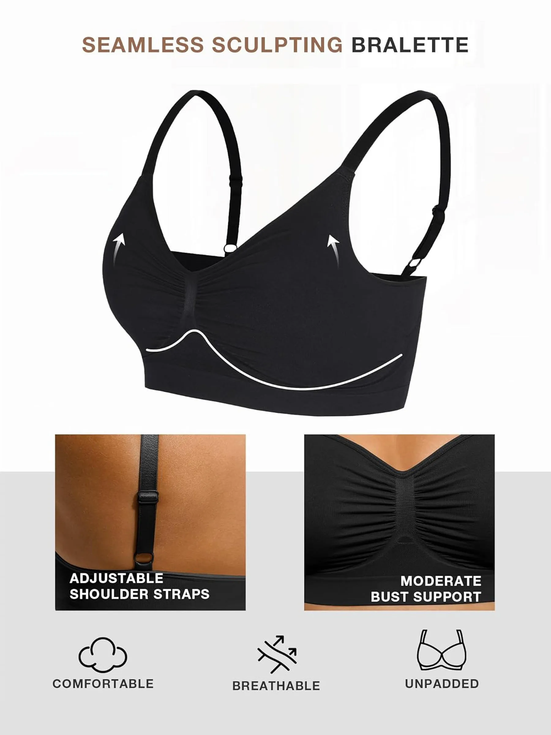 Feelingirl Everyday Wireless Bra Unlined Soft Bra sold by FeelinGirl product image thumbnail 4