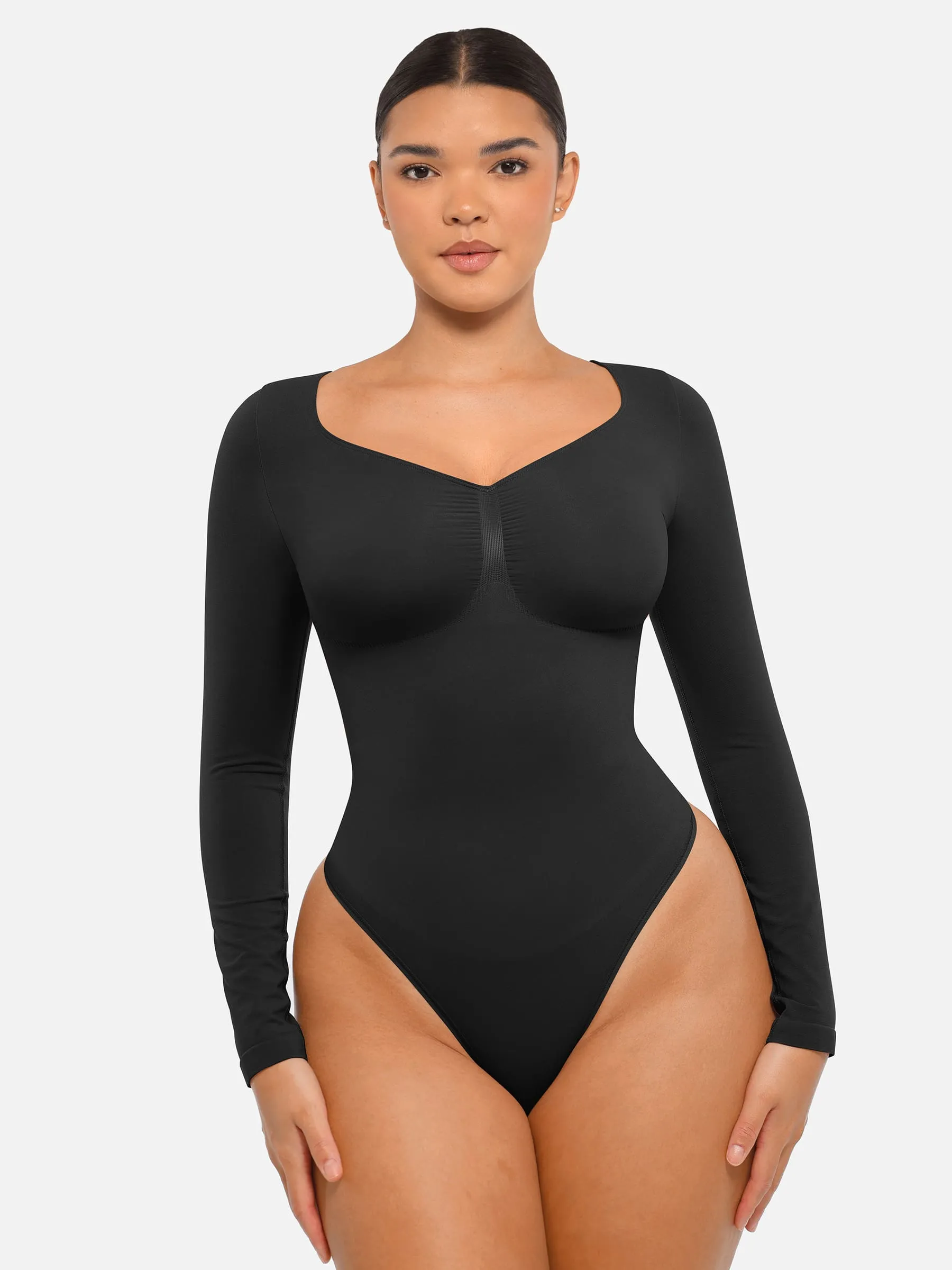 Feelingirl Seamless Long Sleeve Tummy Control Thong Bodysuit sold by FeelinGirl product image thumbnail 2