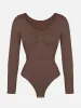 Feelingirl Seamless Long Sleeve Chest Support Tummy Control Thong Bodysuit sold by FeelinGirl
