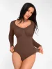 Feelingirl Seamless Long Sleeve Chest Support Tummy Control Thong Bodysuit sold by FeelinGirl
