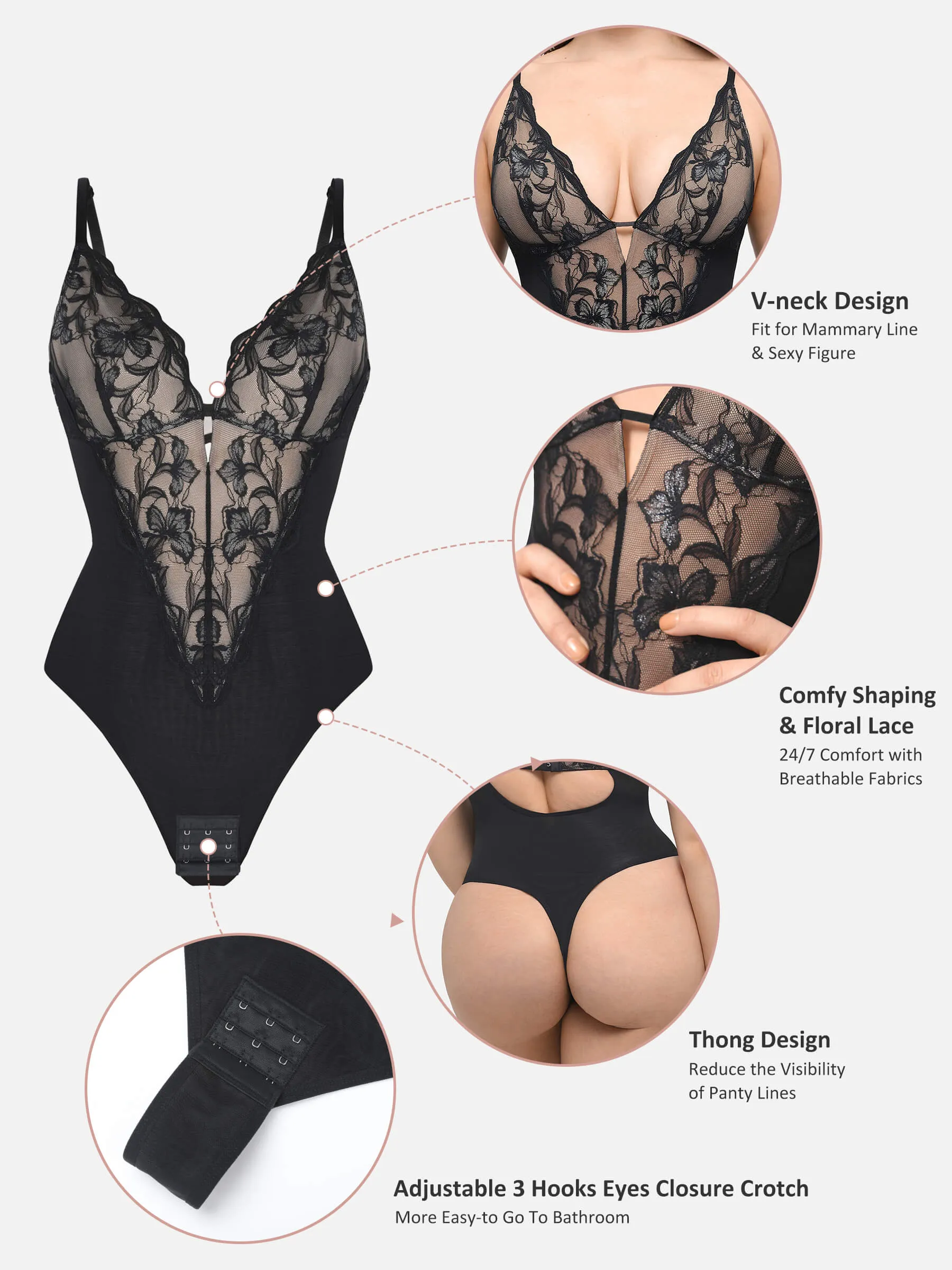 Feelingirl Lace Thong Shapewear Bodysuit sold by FeelinGirl product image thumbnail 4
