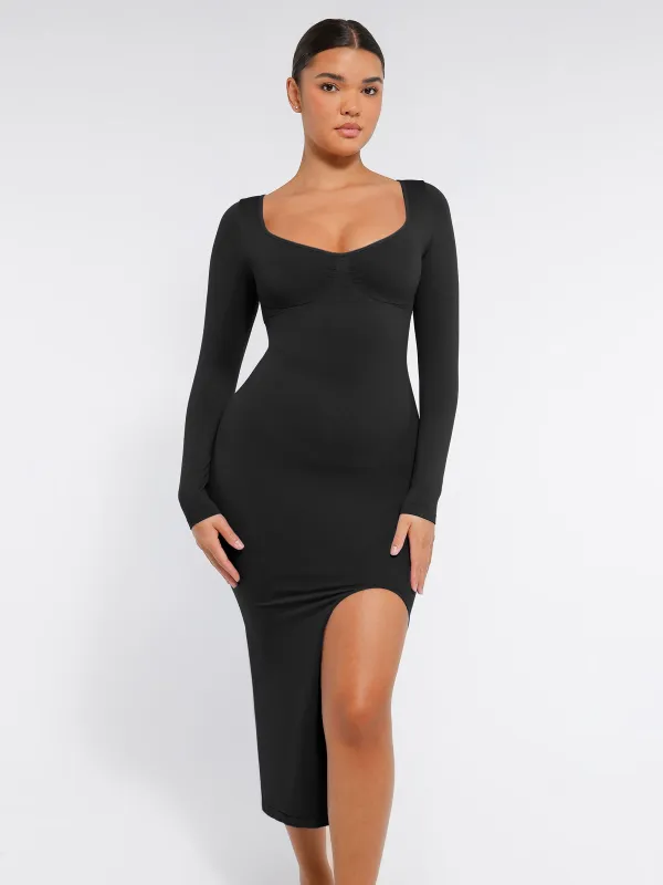 Feelingirl Seamless Long Sleeve Shaper Dress with Removable Pads and High Slit sold by FeelinGirl