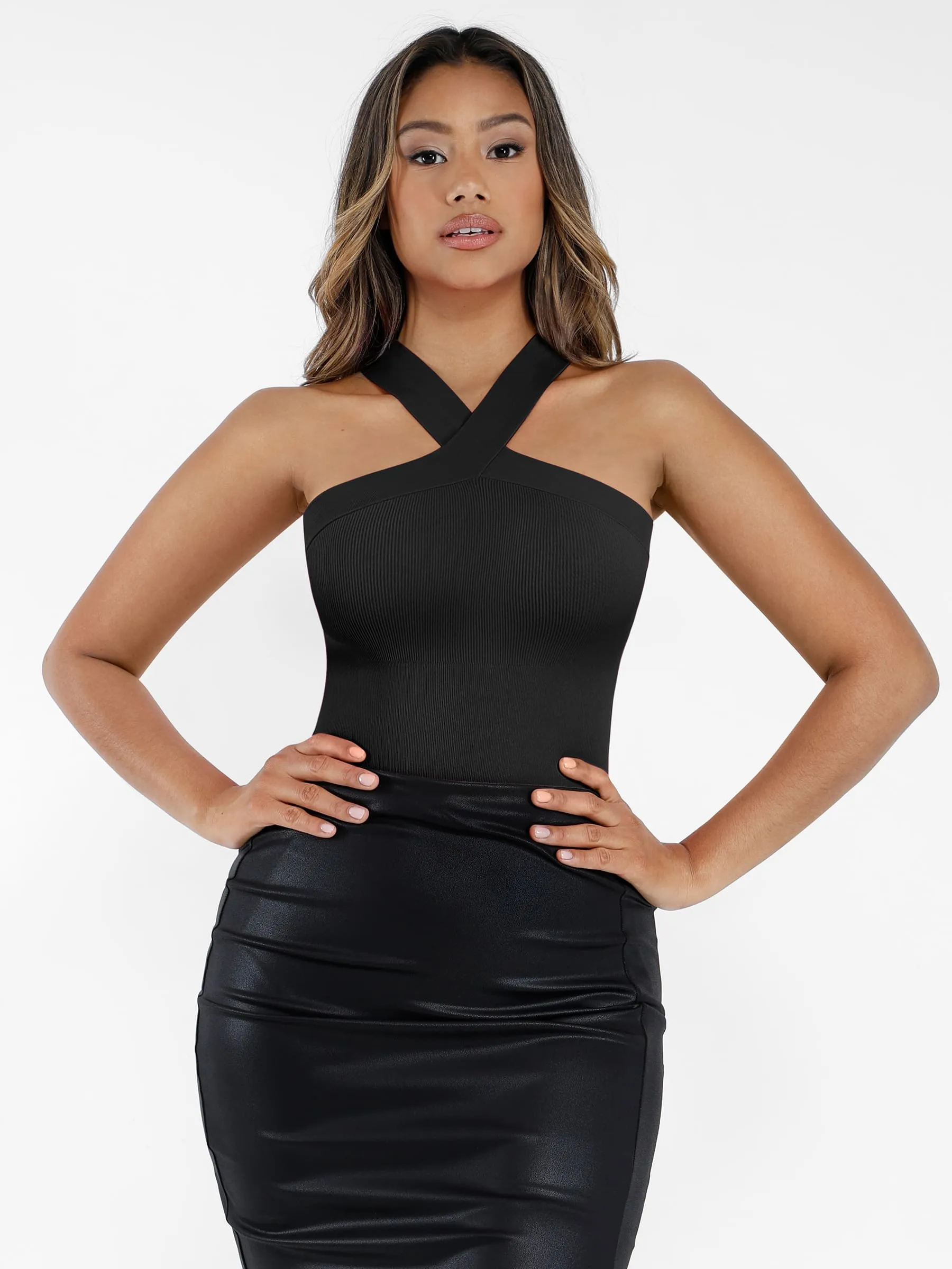 Feelingirl Seamless Crossover Halter Thong Bodysuit Shapewear for Everyday Wear sold by FeelinGirl product image thumbnail 5