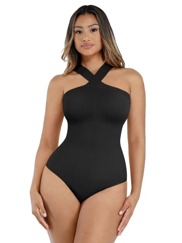 Feelingirl Seamless Crossover Halter Thong Bodysuit Shapewear for Everyday Wear sold by FeelinGirl