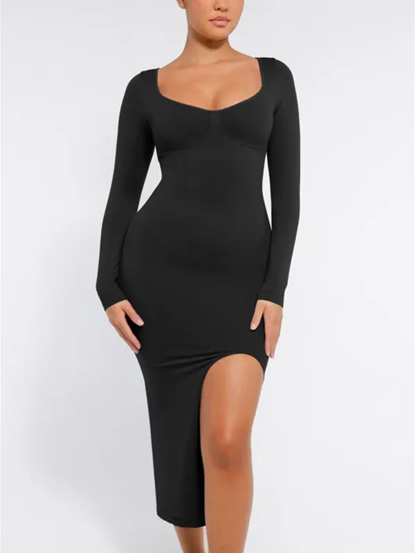 Feelingirl Seamless Long Sleeve Shaper Dress with Removable Pads and High Slit sold by FeelinGirl