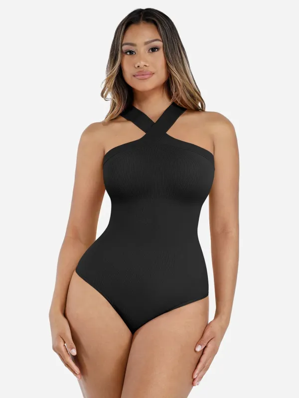 Feelingirl Seamless Crossover Halter Thong Bodysuit Shapewear sold by FeelinGirl