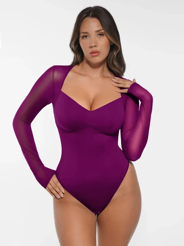 Feelingirl Mesh Panel V-Neck Bodysuit sold by FeelinGirl