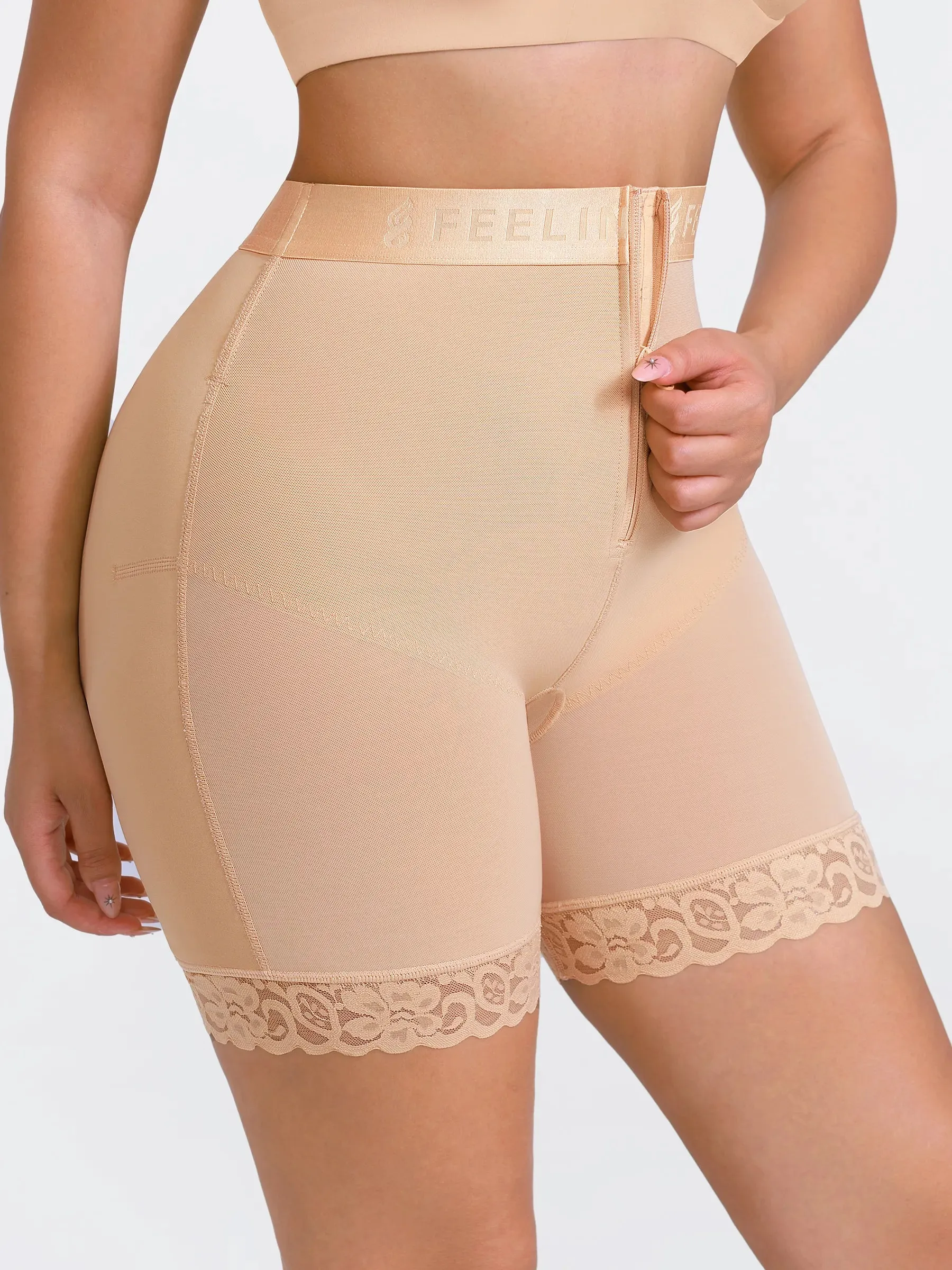Feelingirl Front-Zip Mid-Waist Shapewear Shorts sold by FeelinGirl
