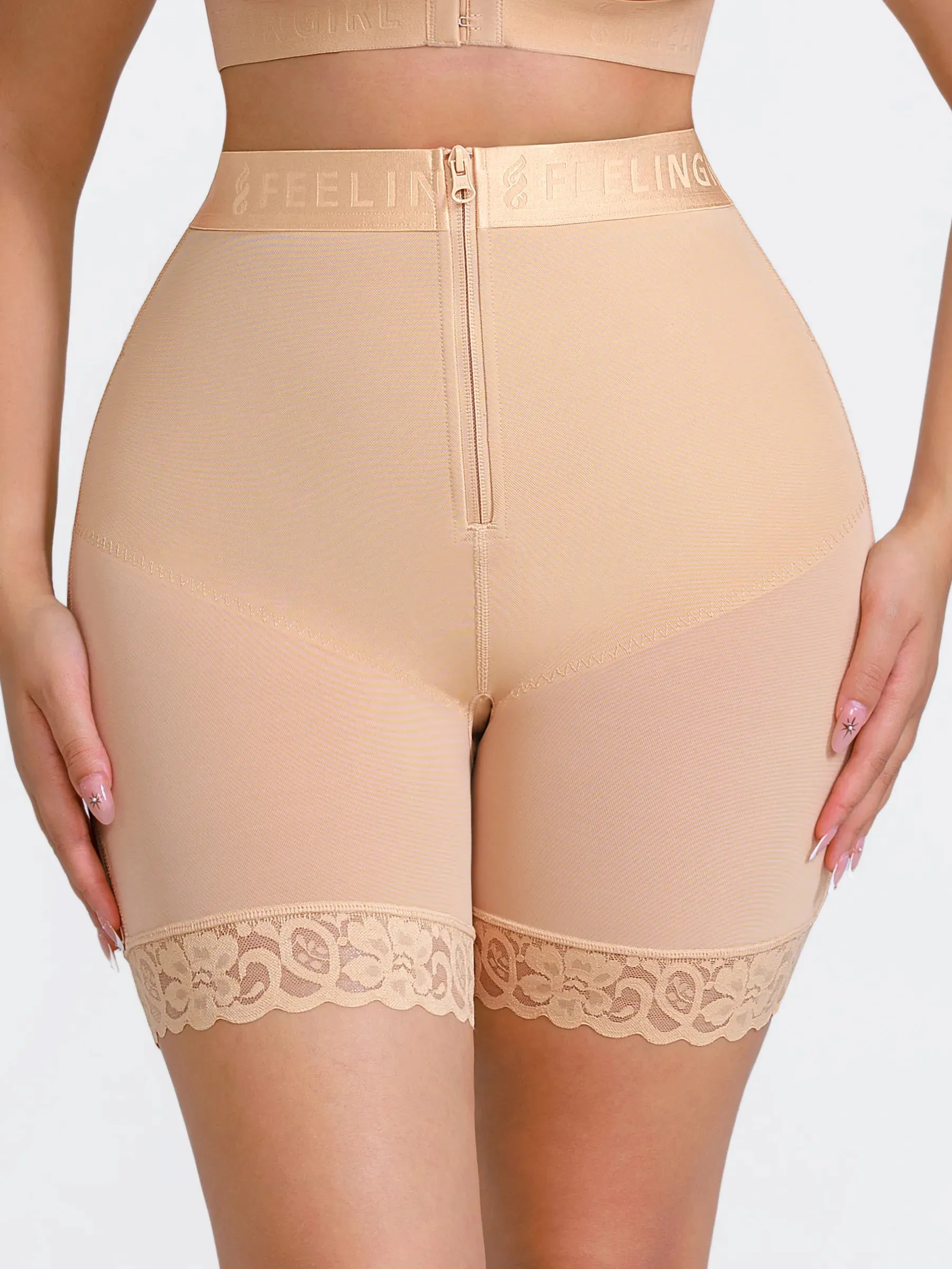 Feelingirl Front-Zip Mid-Waist Shapewear Shorts sold by FeelinGirl product image thumbnail 2
