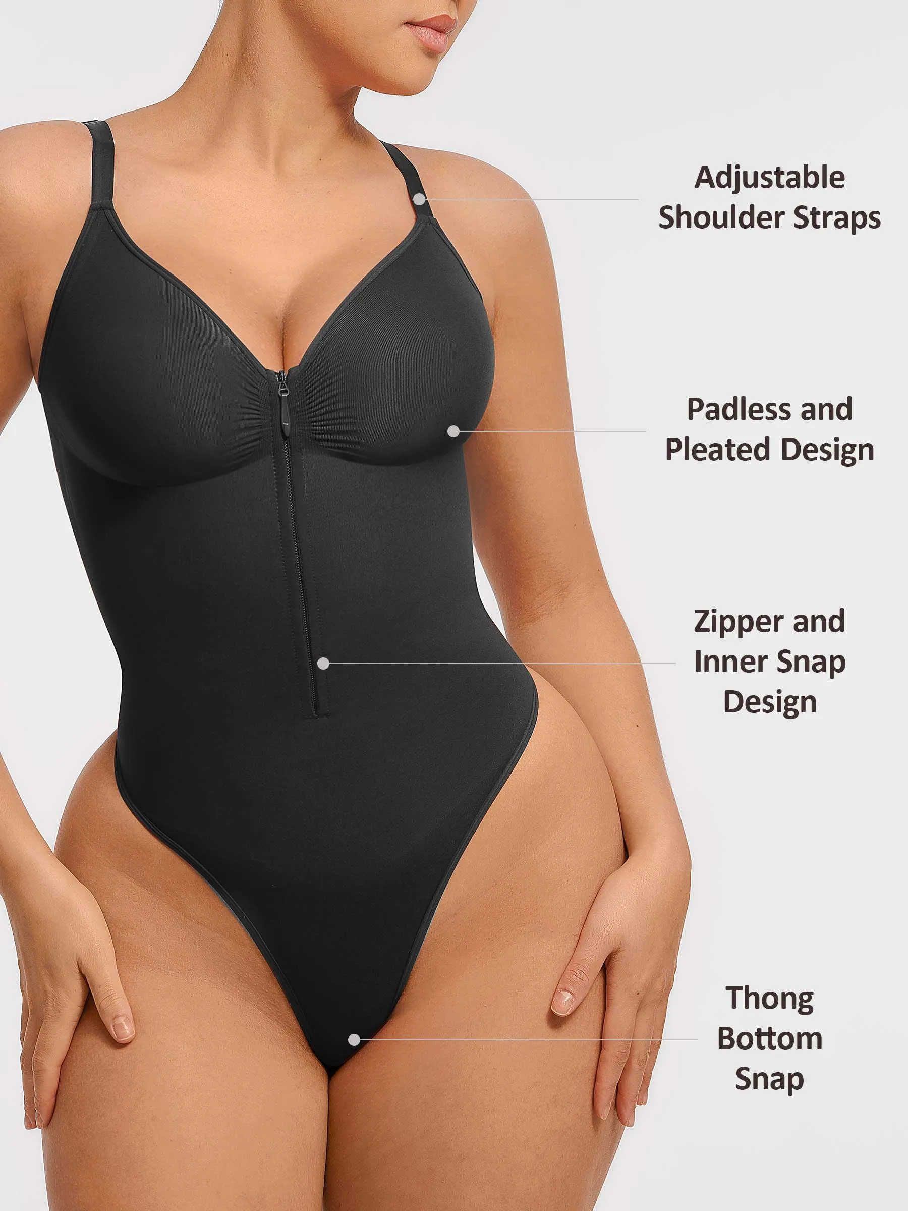Feelingirl Seamless Shaping Tummy Control Zipper Bodysuit sold by FeelinGirl product image thumbnail 2