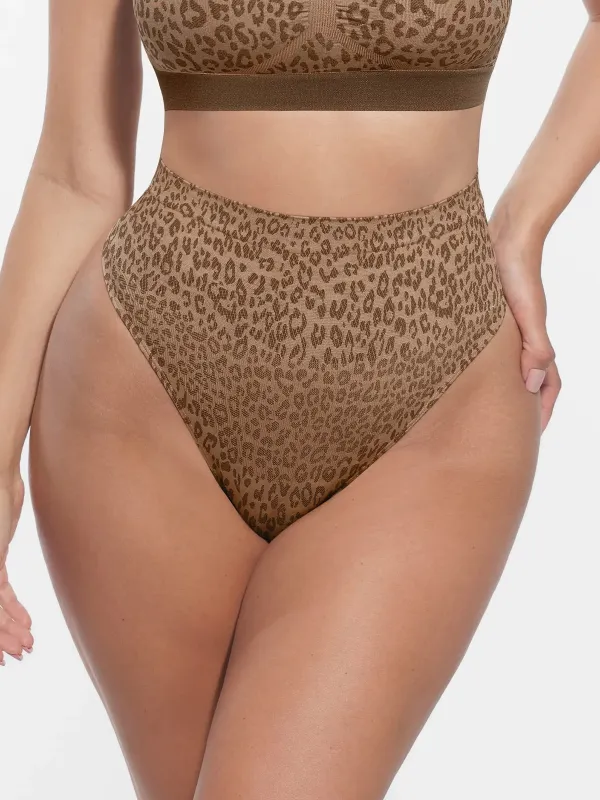 Feelingirl Mid-Waisted Thong Tummy Control Leopard Panties sold by FeelinGirl